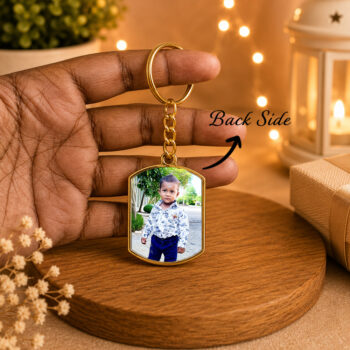 Double-Sided Gold Color Plastic Photo Keychain