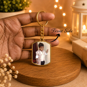 Double-Sided Gold Color Plastic Photo Keychain