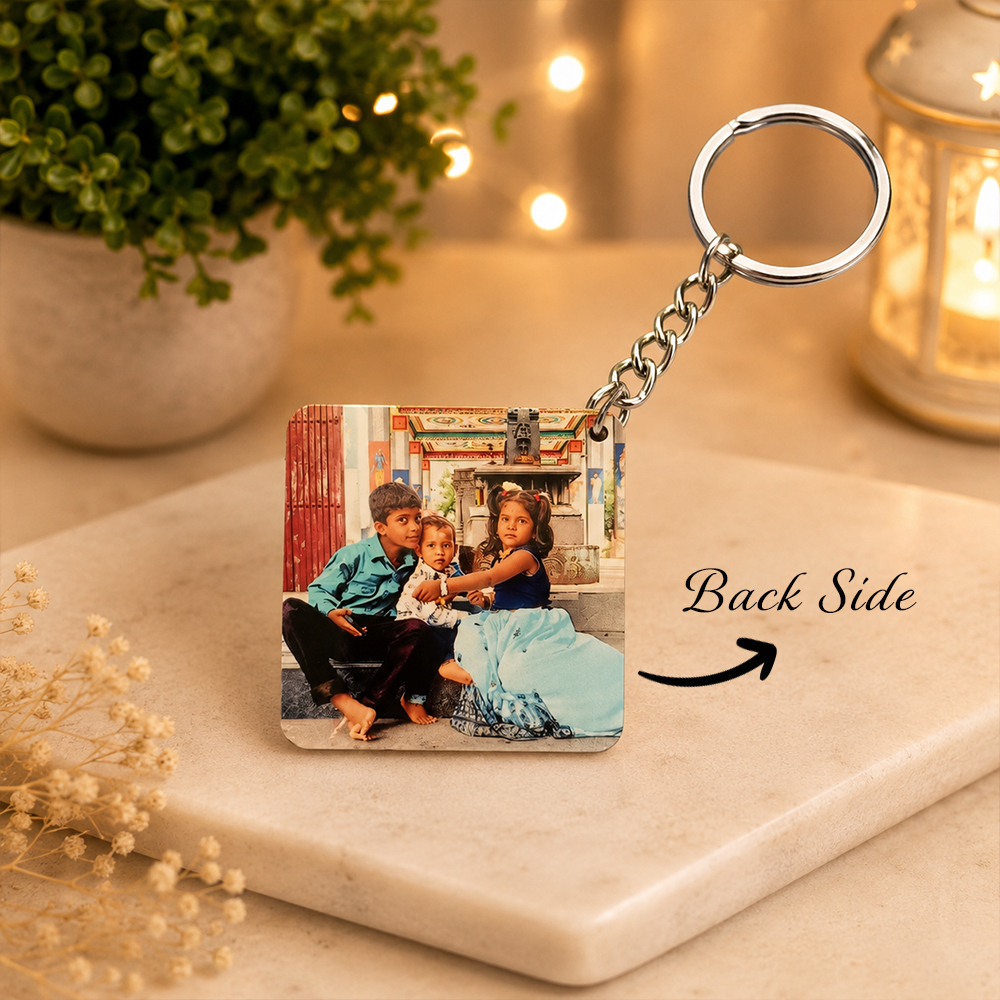 Wooden Double-Sided Photo Keychain